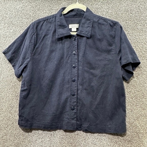 Christopher & Banks Tops - Christopher & Banks Short Sleeve Button Up Top Size 10 Blue Linen Rayon Capsule